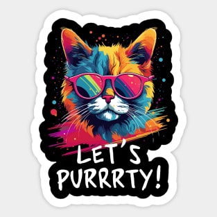 Party Cat in Sunglasses Men Women 90s Retro Pun Funny Cat Sticker